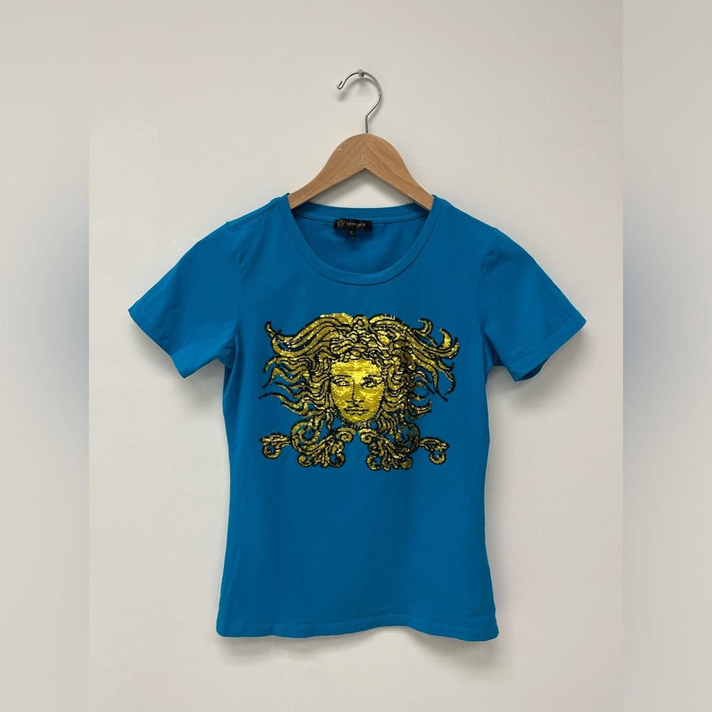 Versace Blue Graphic Women's Top
